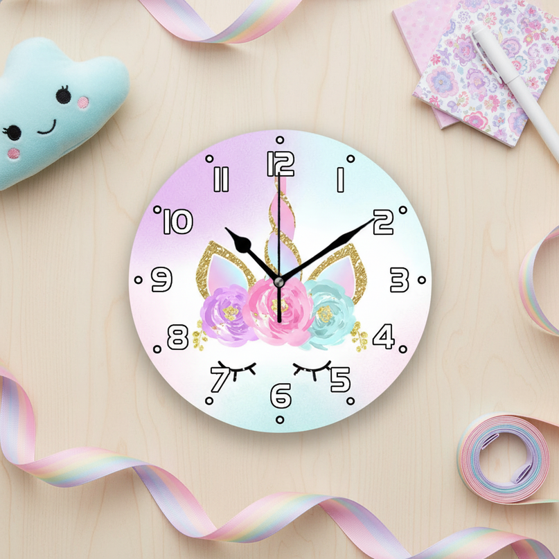 unicorn face wall clock - flat-lay