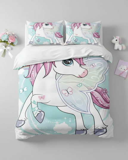 unicorn fairy bedding - flat-lay