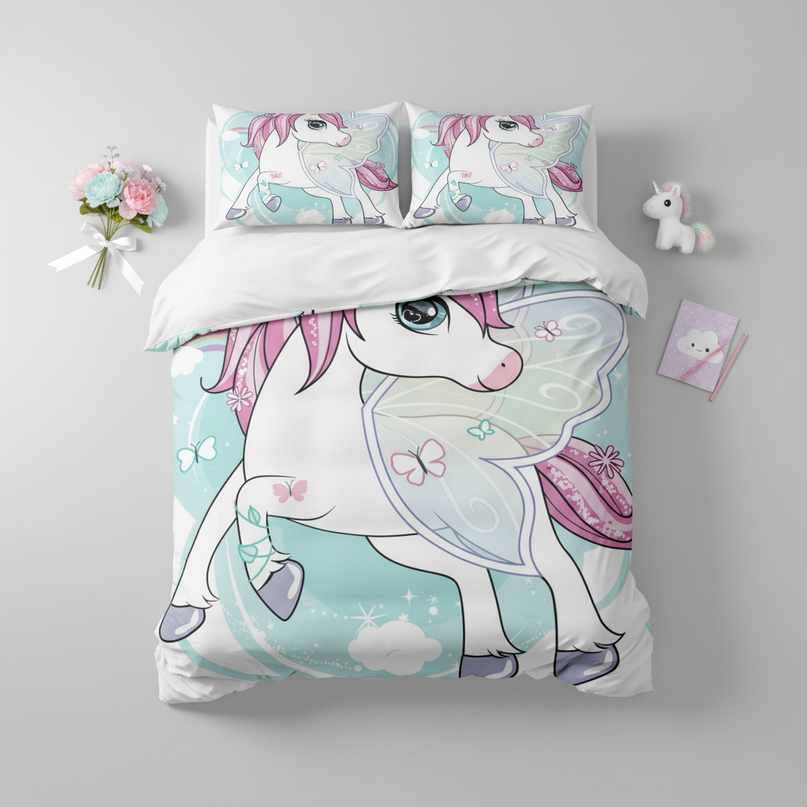 unicorn fairy bedding - flat-lay