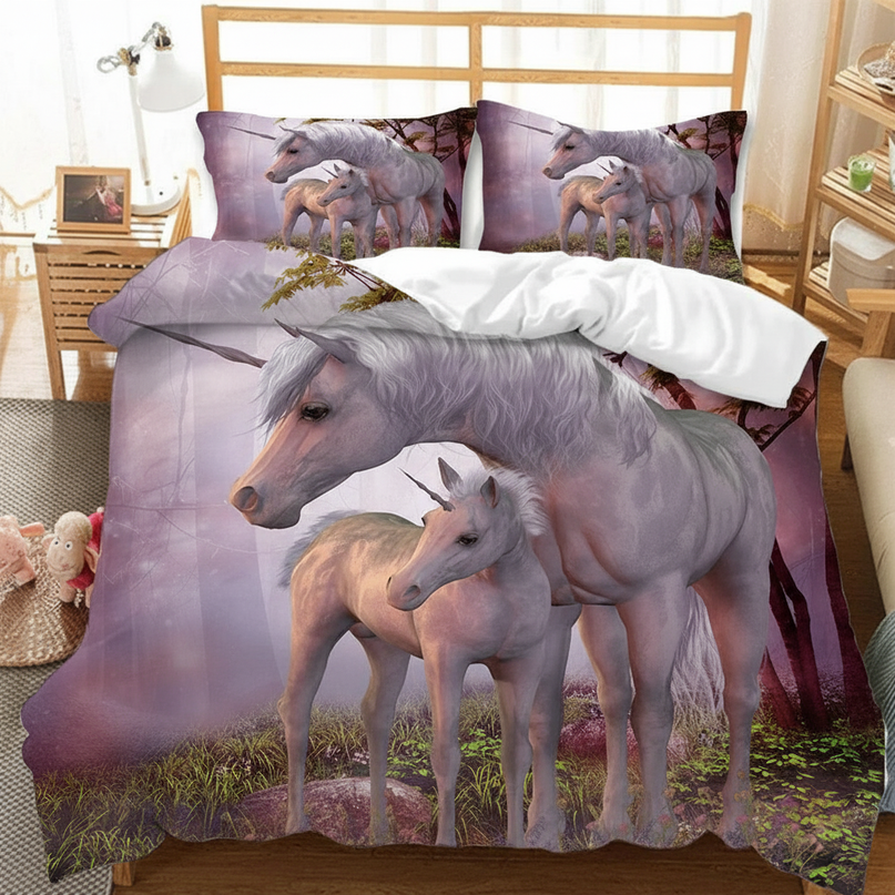 unicorn family bedding - detail