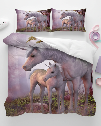 unicorn family bedding - flat-lay
