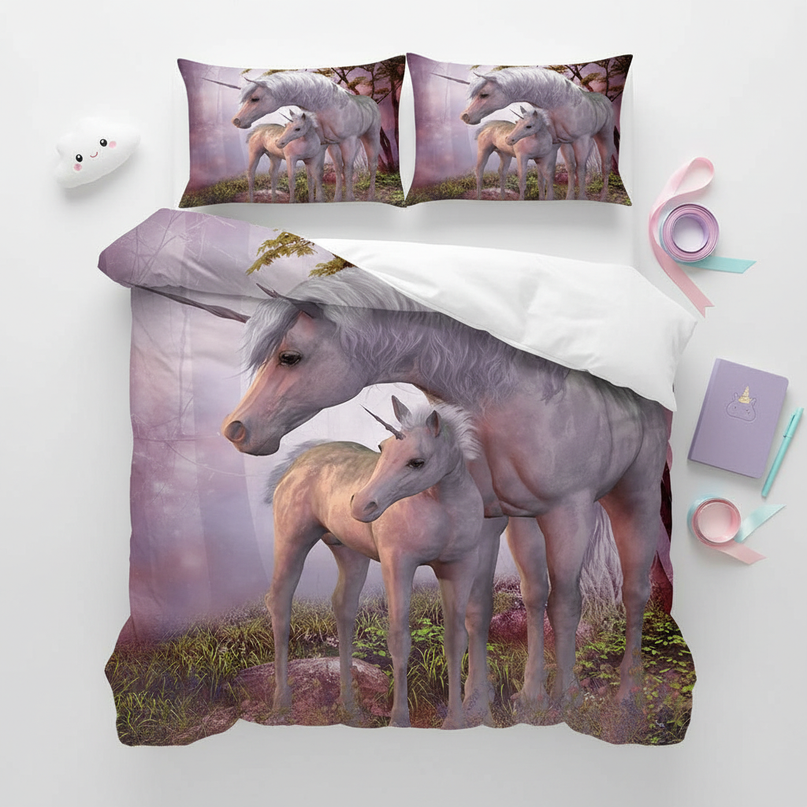 unicorn family bedding - flat-lay