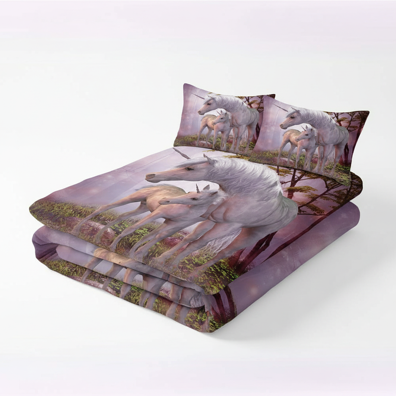 unicorn family bedding - white-bg