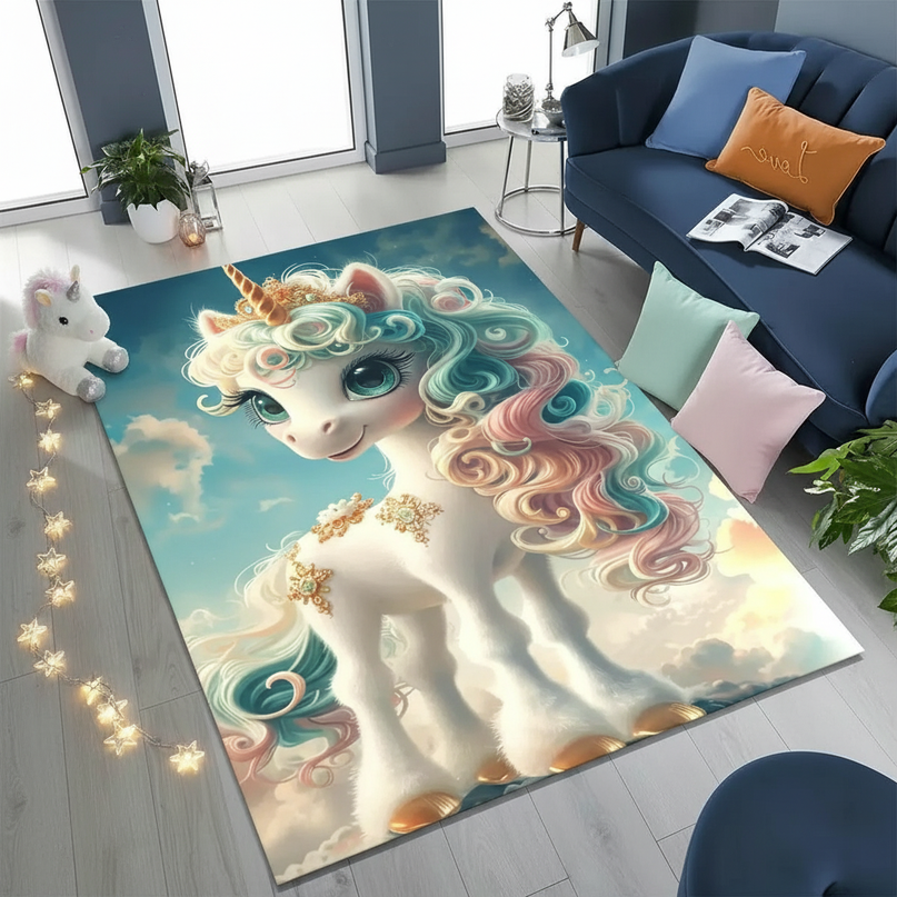 unicorn fantasy rug - flat-lay