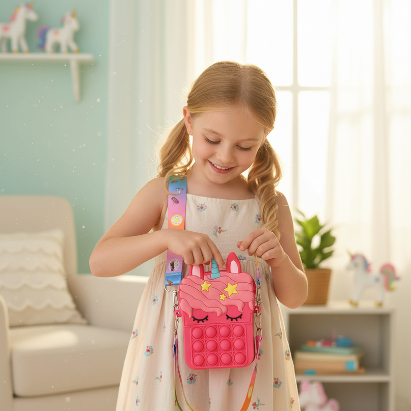 unicorn fidget purse - in-use