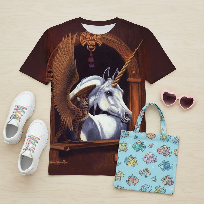 unicorn fishing shirt - flat-lay