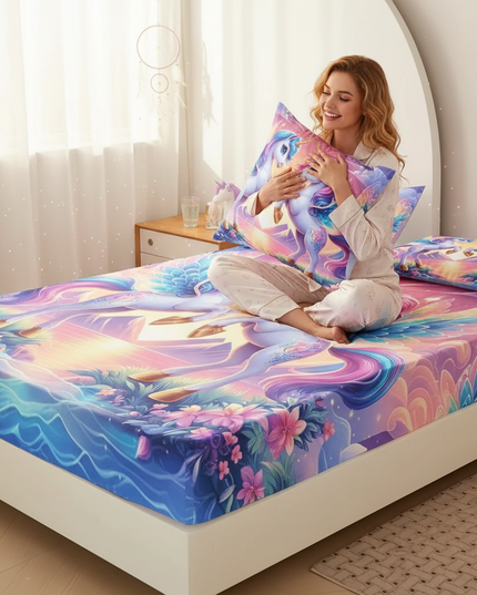 unicorn fitted bed sheet set - in-use