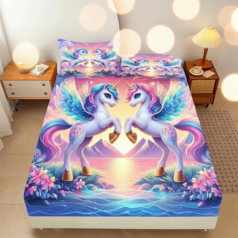 unicorn fitted bed sheet set - lifestyle