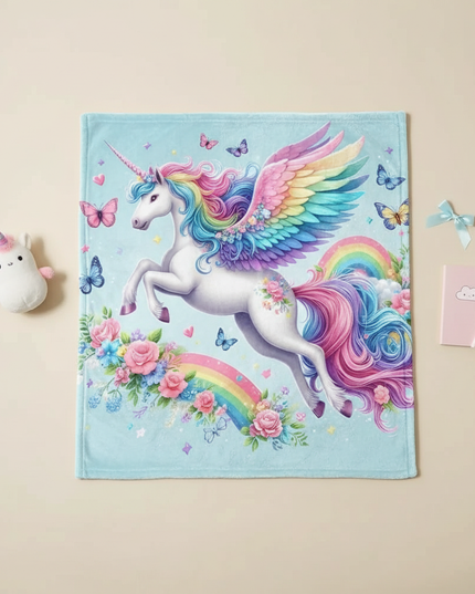 unicorn flannel blanket - flat-lay