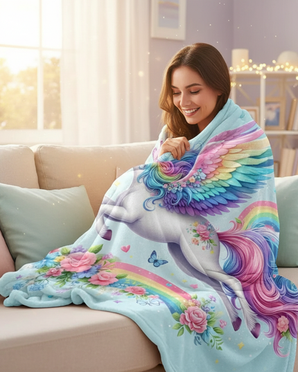 unicorn flannel blanket - in-use