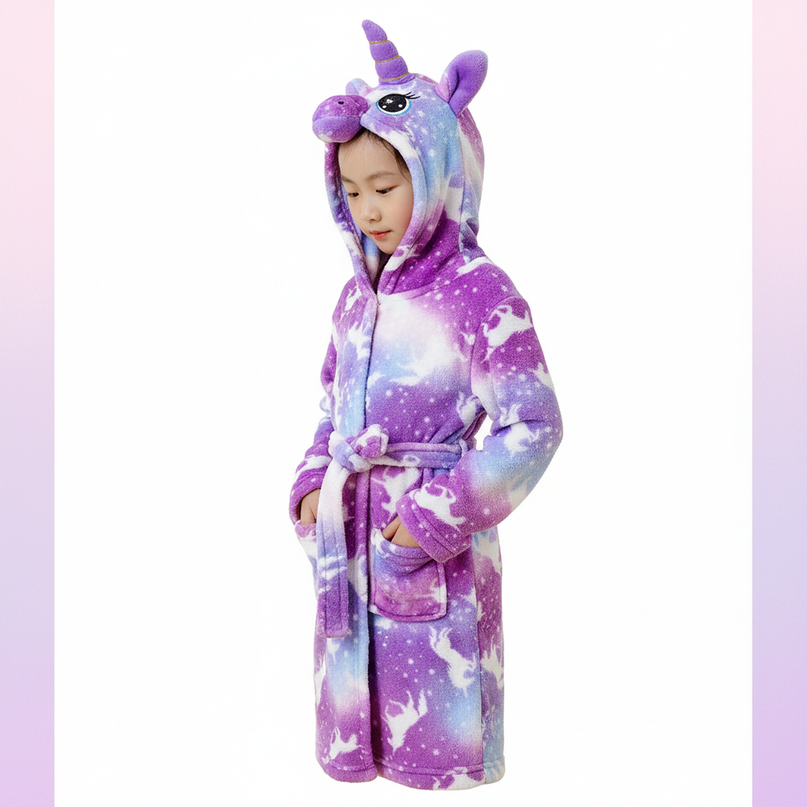 unicorn flannel robe - white-bg