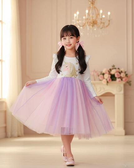 unicorn flare sleeve princess dress - front