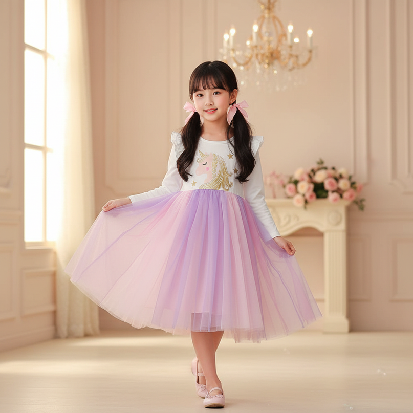 unicorn flare sleeve princess dress - front