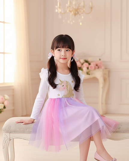 unicorn flare sleeve princess dress - sitting