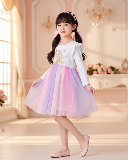 unicorn flare sleeve princess dress - three-quarter
