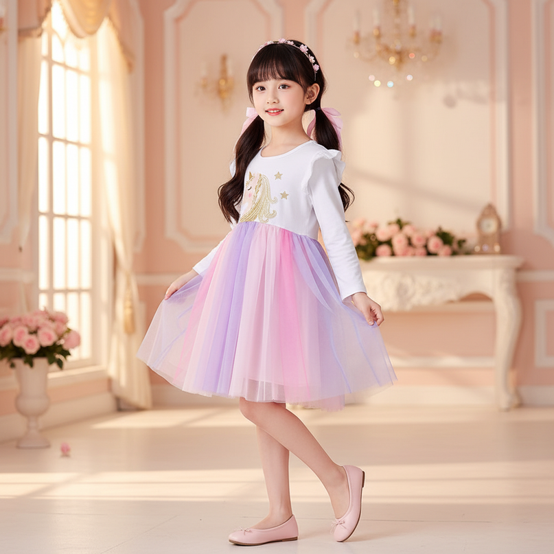 unicorn flare sleeve princess dress - three-quarter