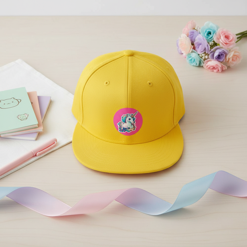 unicorn flat brim hat - flat-lay