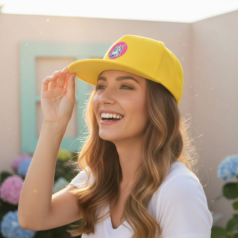 unicorn flat brim hat - in-use