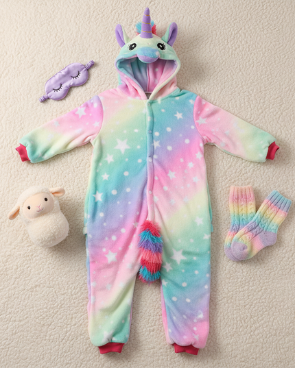 unicorn fleece onesie - flat-lay