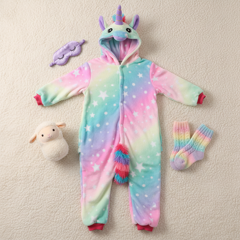 unicorn fleece onesie - flat-lay