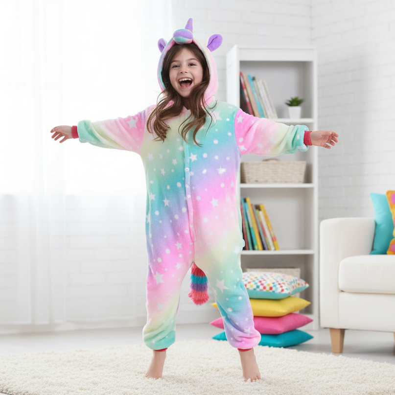 unicorn fleece onesie - in-use