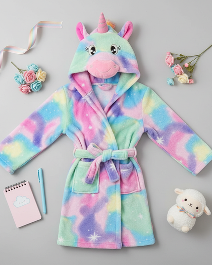 unicorn fleece robe - flat-lay