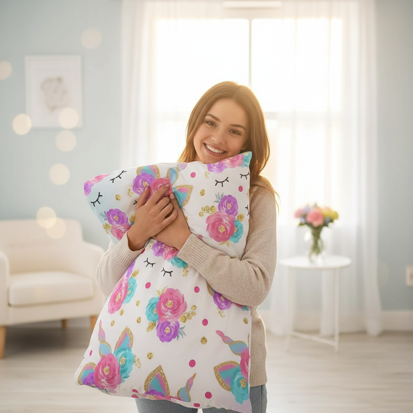 unicorn floral bedding - in-use