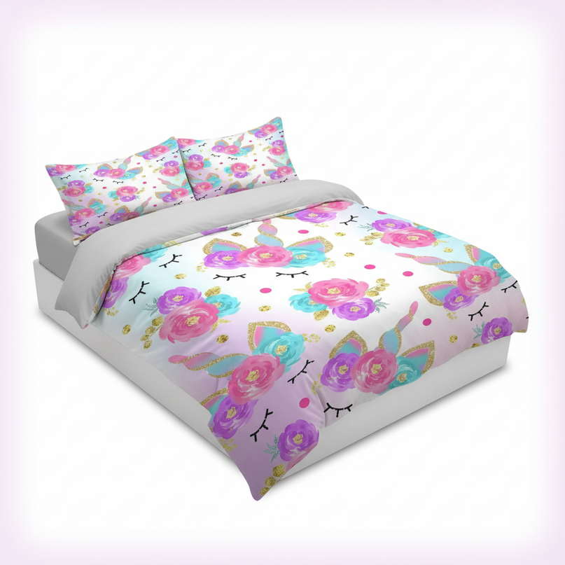 unicorn floral bedding - white-bg