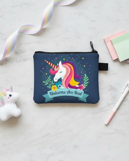 unicorn floral coin purse - flat-lay