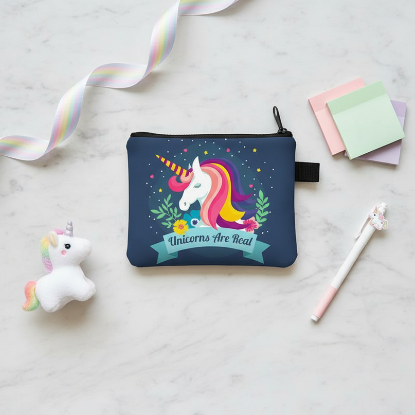 unicorn floral coin purse - flat-lay
