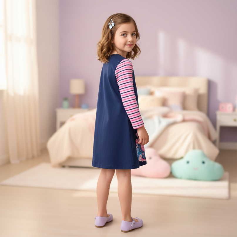 unicorn floral long sleeve dress girls - back