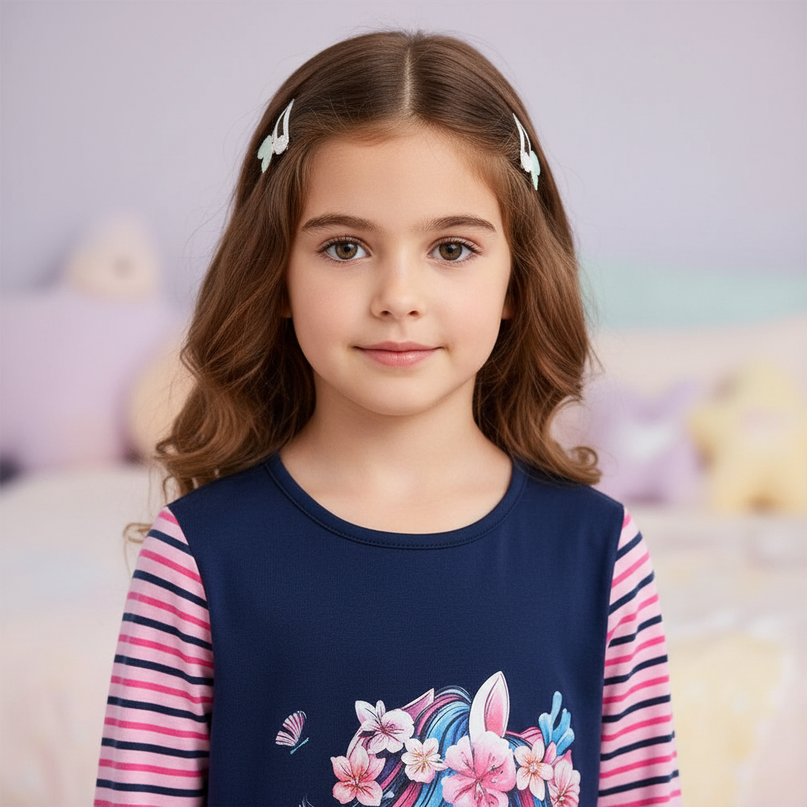 unicorn floral long sleeve dress girls - detail