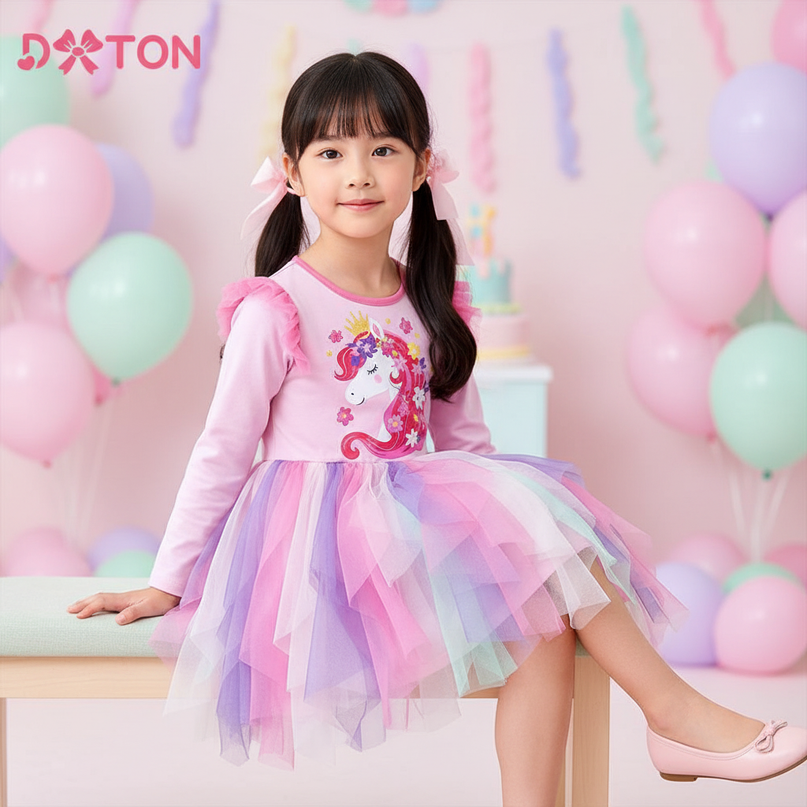 unicorn floral mesh princess dress - sitting