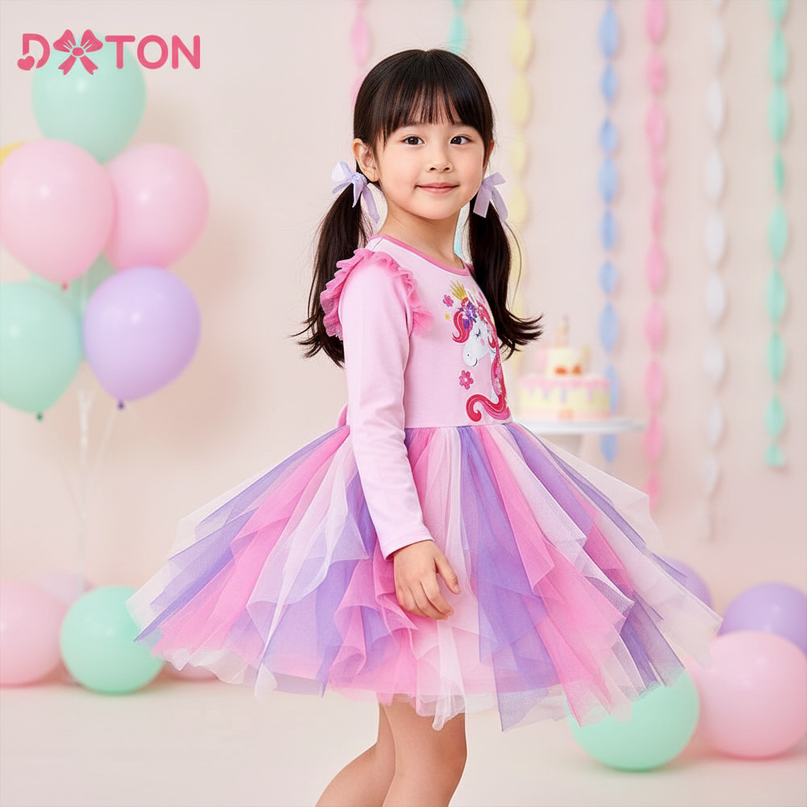 unicorn floral mesh princess dress - three-quarter