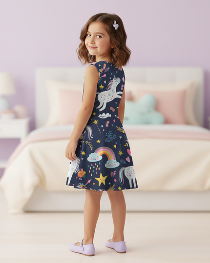unicorn floral print dress girls - back