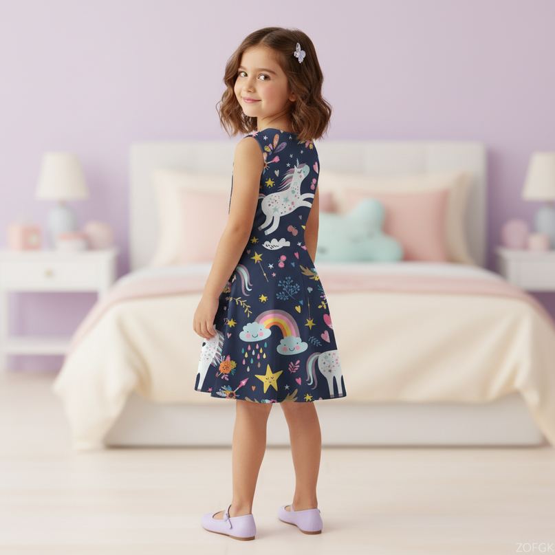 unicorn floral print dress girls - back