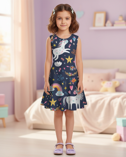 unicorn floral print dress girls - detail
