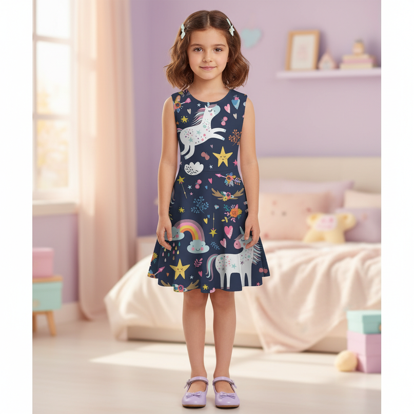 unicorn floral print dress girls - detail