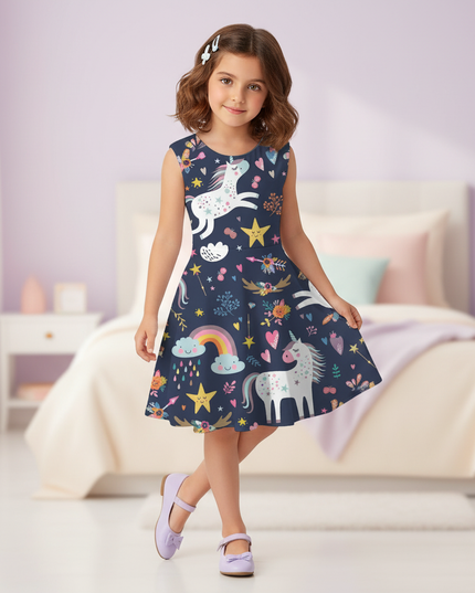 unicorn floral print dress girls - front