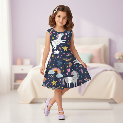 unicorn floral print dress girls - front