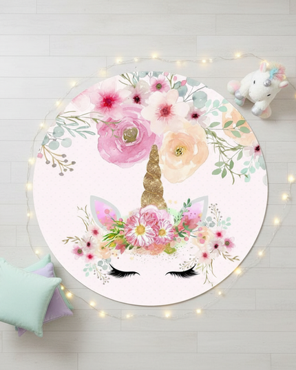 unicorn floral rug - flat-lay