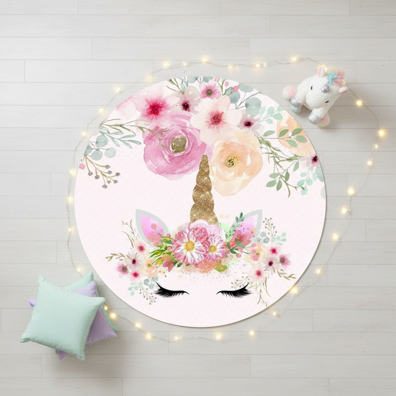 unicorn floral rug - flat-lay