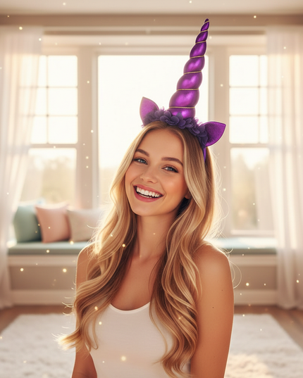 unicorn flower crown headband - in-use
