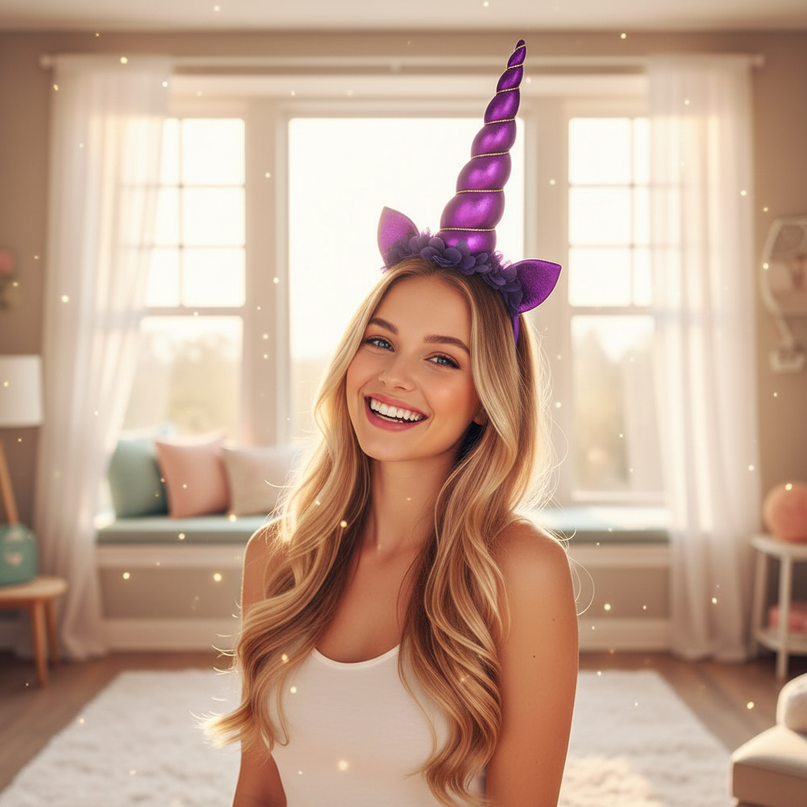 unicorn flower crown headband - in-use