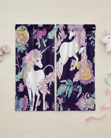 unicorn flower curtains - flat-lay