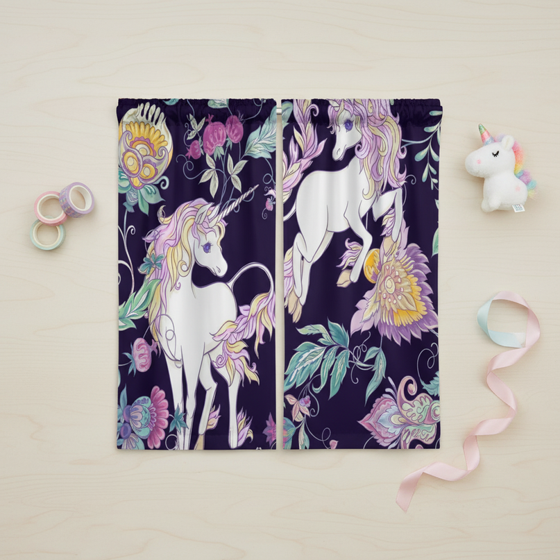 unicorn flower curtains - flat-lay