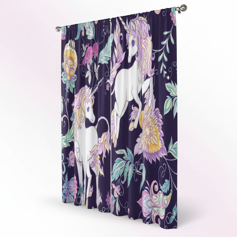 unicorn flower curtains - white-bg