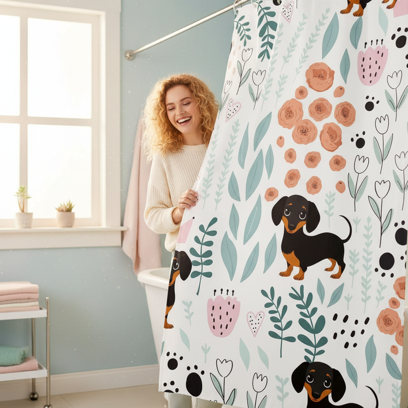 unicorn flower shower curtain - in-use