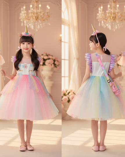 unicorn flower tutu dress - back