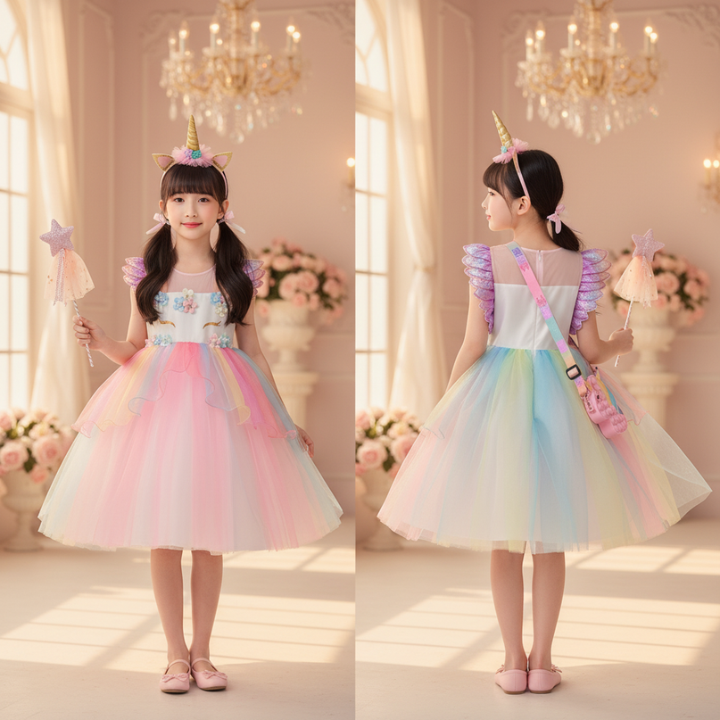 unicorn flower tutu dress - back